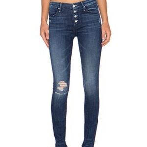 MOTHER the pixie high rise skinny jeans in echoes wash